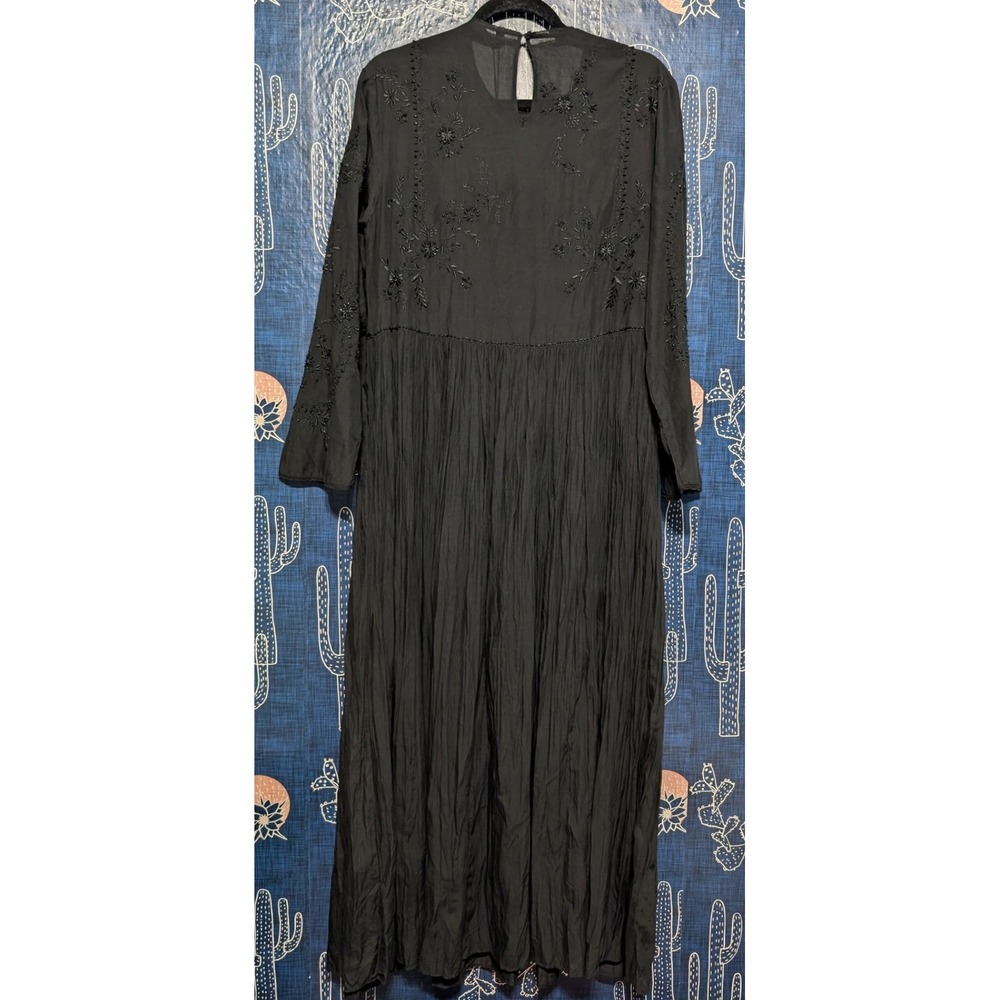 Zara Cotton Blend Embroidered Beaded Long Sleeve Maxi Dress Black Medium - Picture 6 of 12